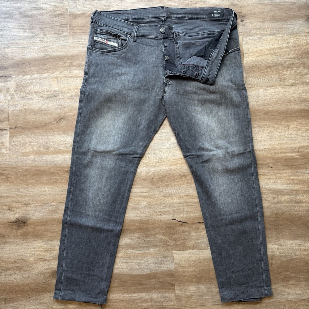 Diesel D-Yennox Jeans Men 36x30 Gray Tapered Leg Stretch Charcoal Grunge 0GDAQ
